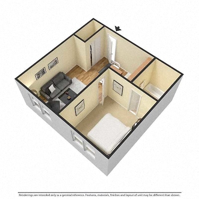 Floor plan for 1 bed, 1 bath, 400 sqft